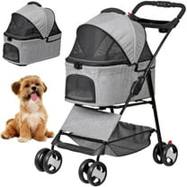 YEXJ Pet Stroller, 3 in1 Foldable Dog Cat Jogger Stroller with 4 Wheels, Detachable Basket and Cup Holder, Travel Folding Carrier for Small/Medium Pet