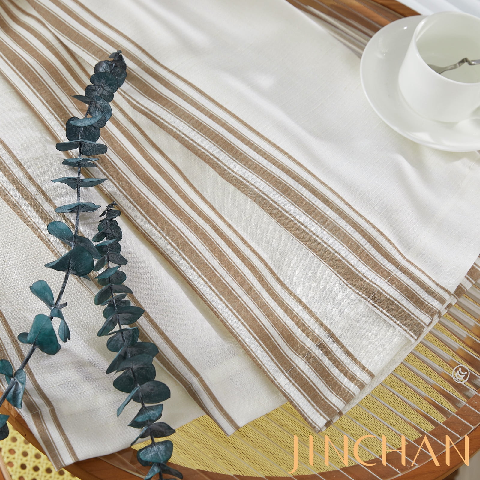 Curtainking Striped Linen Curtains 63 Inch Taupe Farmhouse Rustic Curtains for Living Room Semi Sheer Back Tab Light Filtering Coastal Drapes for Bedroom Window Curtain 2 Panels
