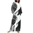 thumbnail image 2 of Puntoco Traje De Pantalón Y top De Cuello Redondo De Manga Larga Con Estampado Informal De Verano Para Mujer Negro L, 2 of 5