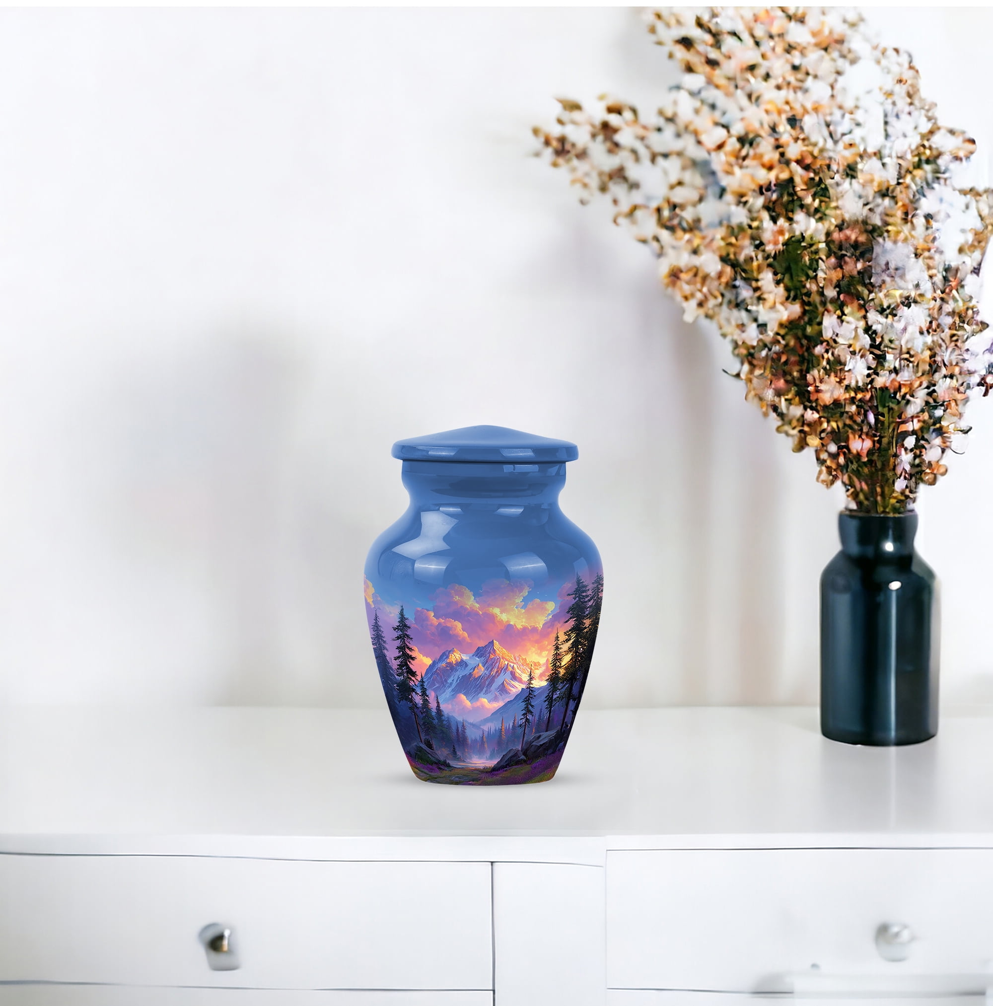 Mountain Keepsake Urn For Adult Male 3 Inch, Blue Mini Urns For Human Ashes For Woman, Small Cremation Urns For Burial In Ground, Funeral Urn For Human Ashes For Adults Mom And Dad