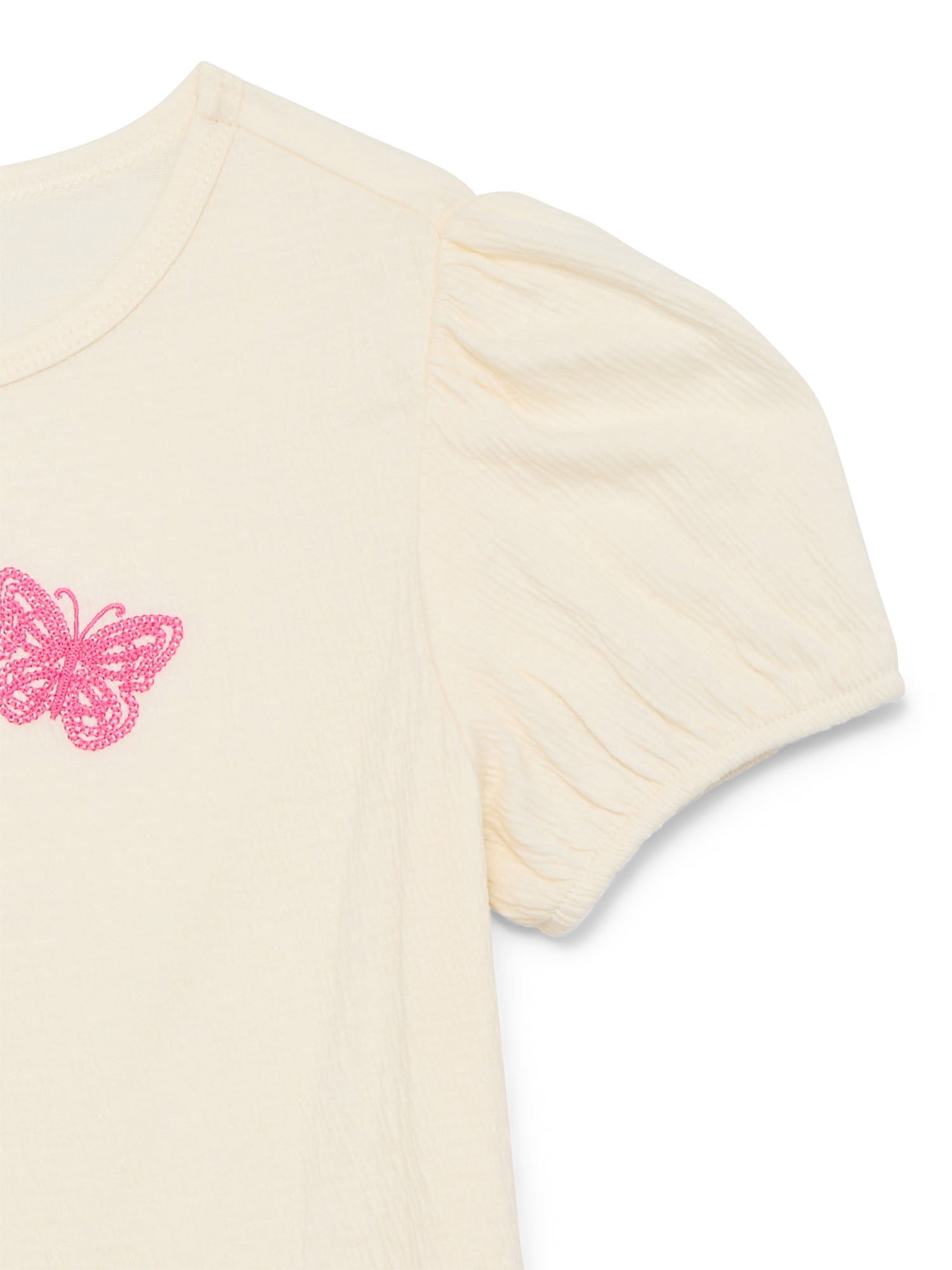 Wonder Nation Girls Crinkle Jersey Tee with Short Sleeves, Sizes 4-10