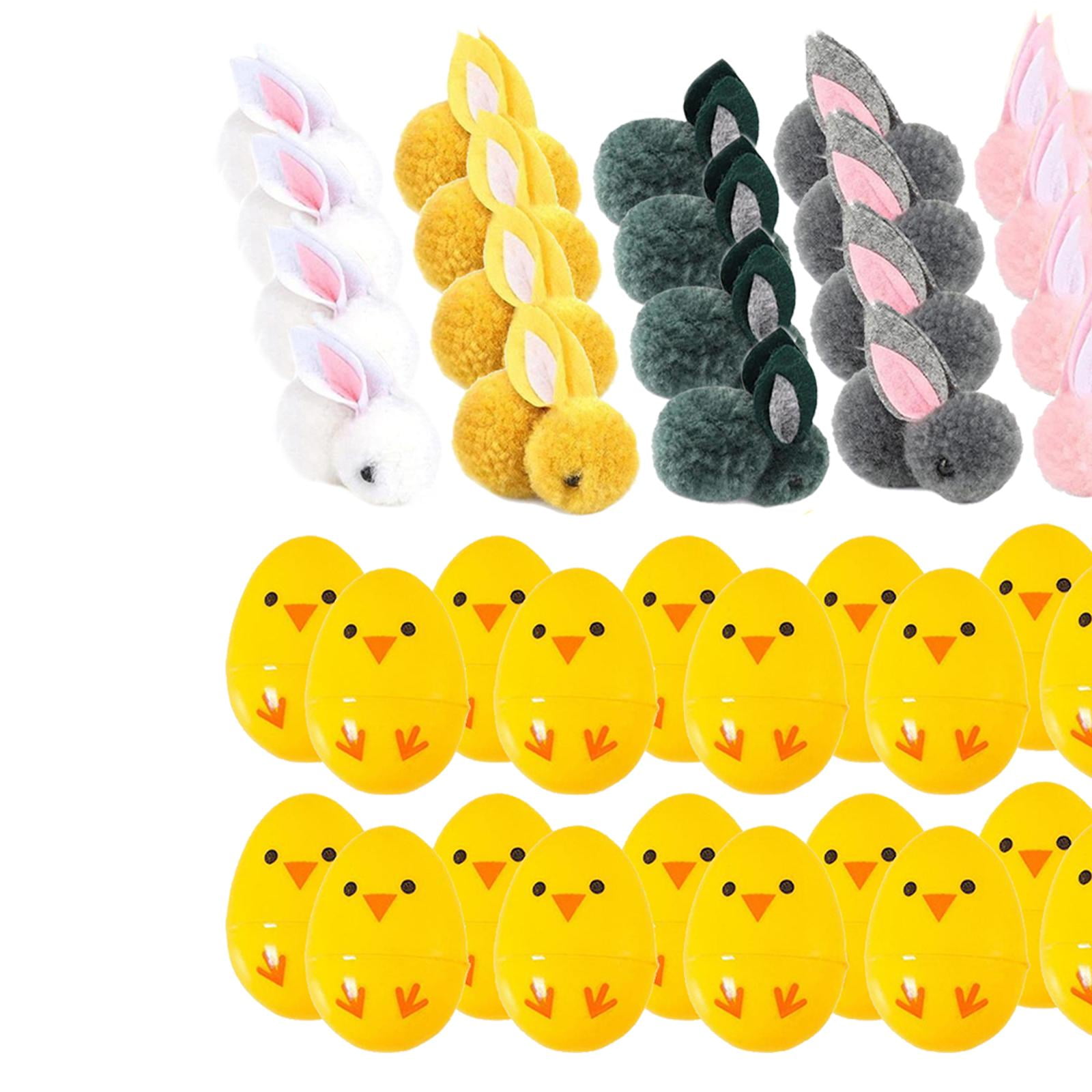 balikha 24Pcs Filled Easter Eggs Basket Stuffers with Stuffed Bunny Dolls Decorative Awards Party Supplies Mini Stuffed Rabbits Dolls