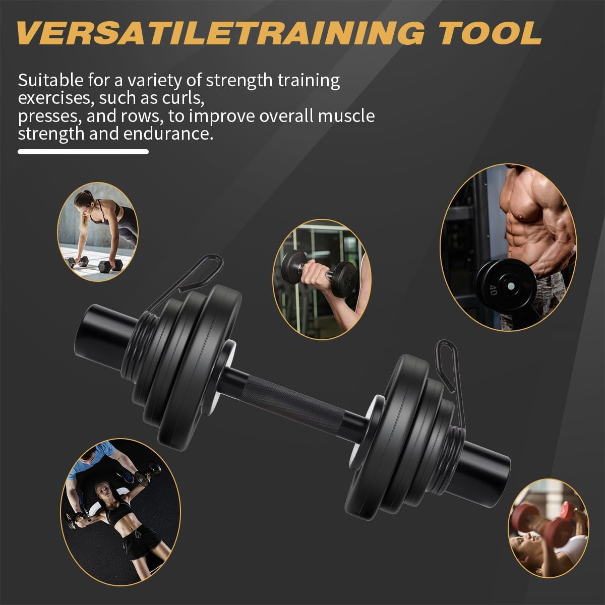 16 Inch Olympic Dumbbell Handles Pair with Rotating Sleeves & Spring Collars for 2-Inch Weight Plates, Heavy Duty Steel Barbell Set for Home Gym Strength Training