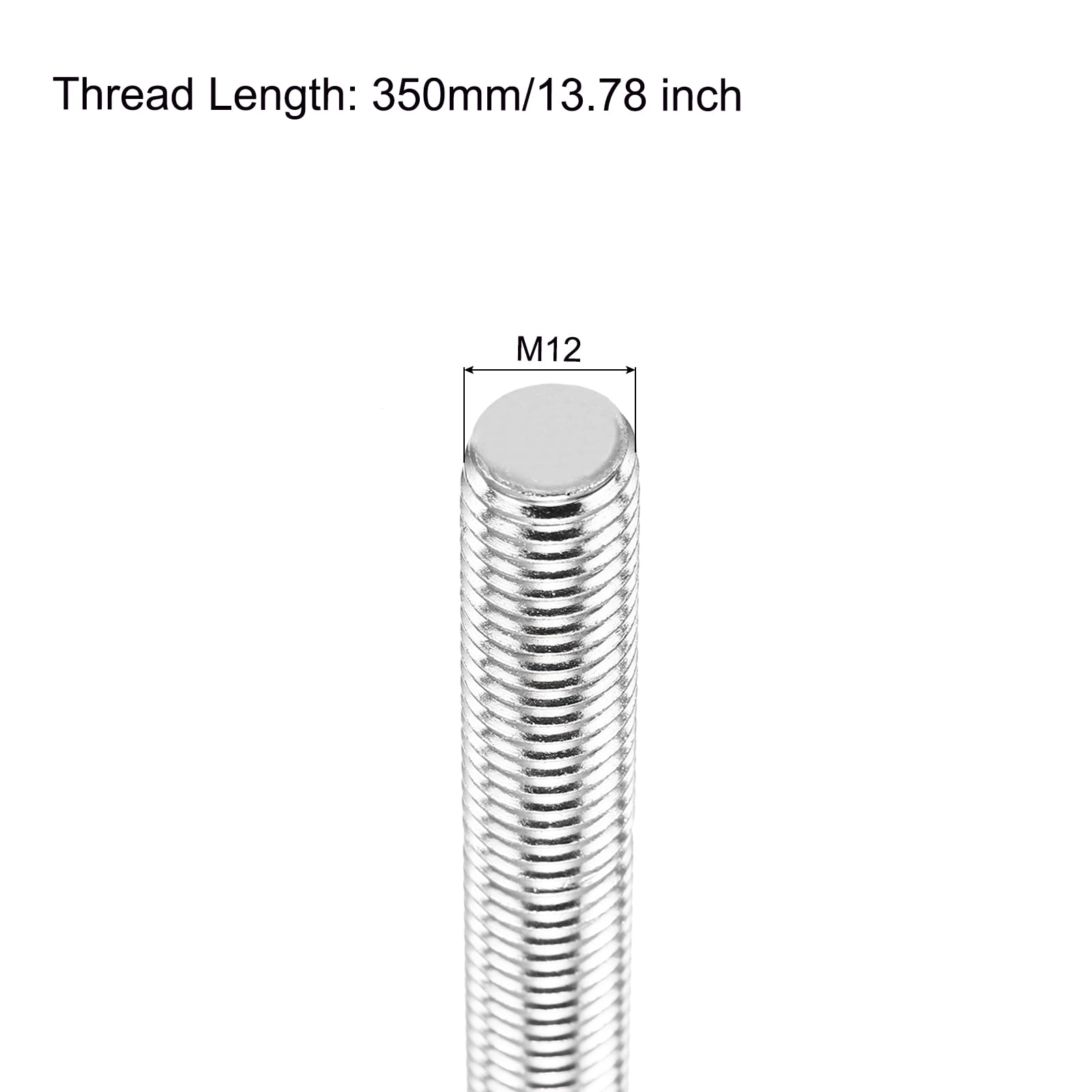 Fully Threaded Rod M12 x 350mm 1.75mm Pitch 304 Stainless Steel Right Hands 2pcs