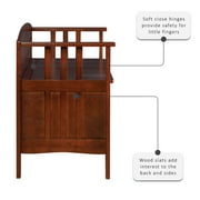 Linon Brandt Rubberwood Split Seat Slatted Back Storage Bench in Walnut Brown