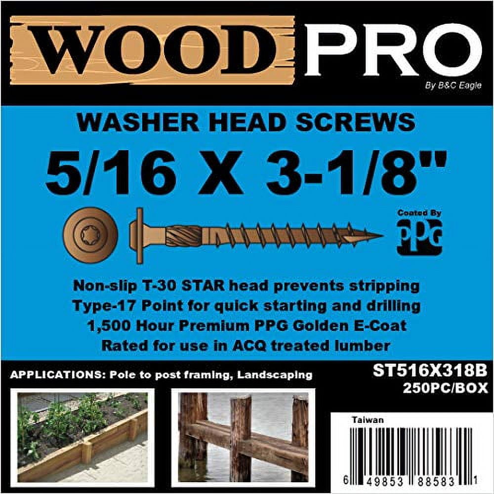 WoodPro Fasteners ST516X318B 5/16-Inch by 3-1/8-Inch Length Round Washer Head Exterior Wood Screws, 250-Pack