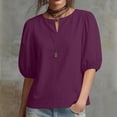 thumbnail image 7 of TARIENDY Summer Casual Shirts for Women Puff Sleeve Notch Neck T Shirt Loose Fit Solid Color Going Out Tops Trendy Outfits Purple XL, 7 of 7