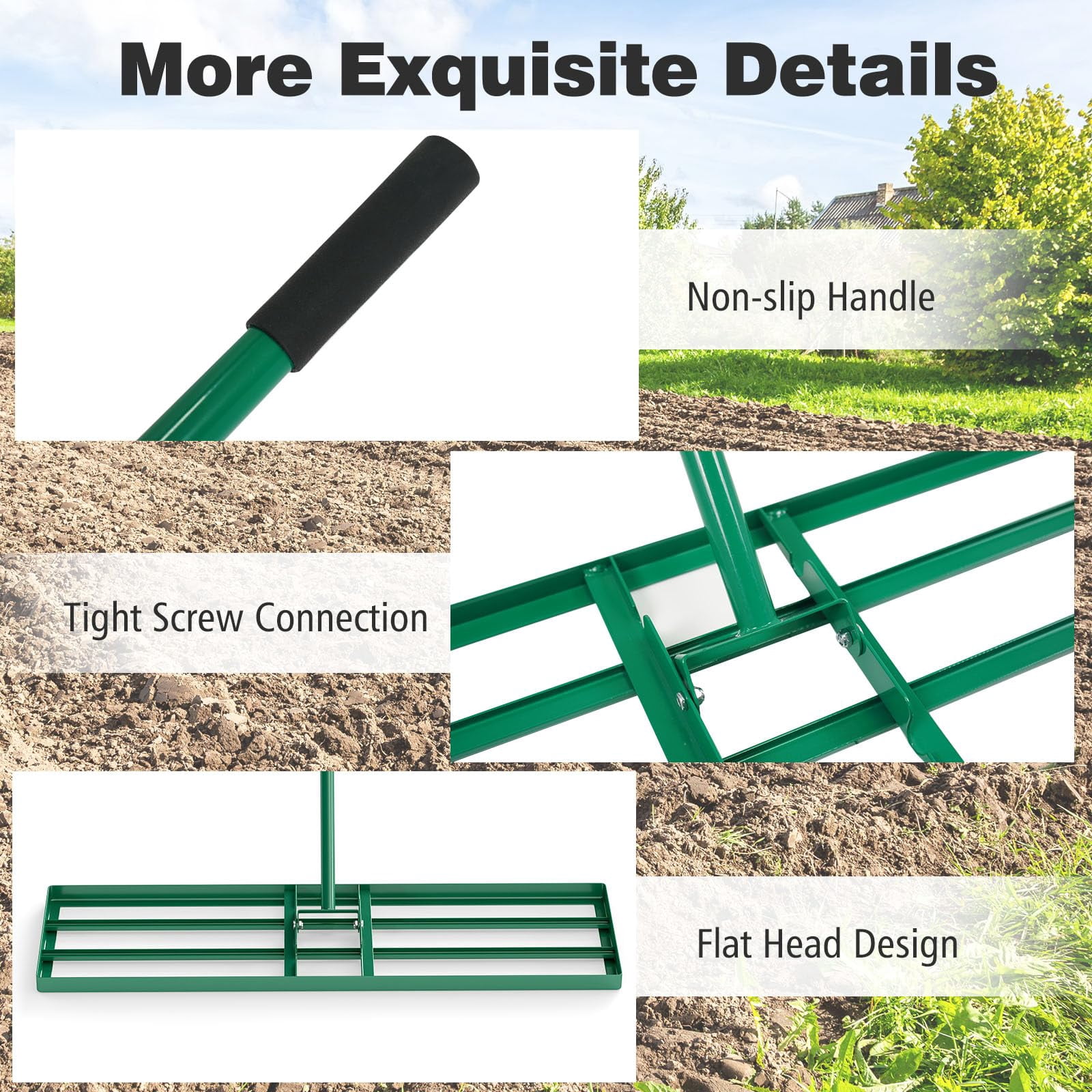 Lawn Leveling Rake, Heavy-Duty Iron Yard Leveler with 36"x9.8" Blade, 75" Adjustable Handle, Effort-Saving Lawn Tool for Backyard, Garden, Golf Course, Soil Smoothing, Topsoil & Fertilizer