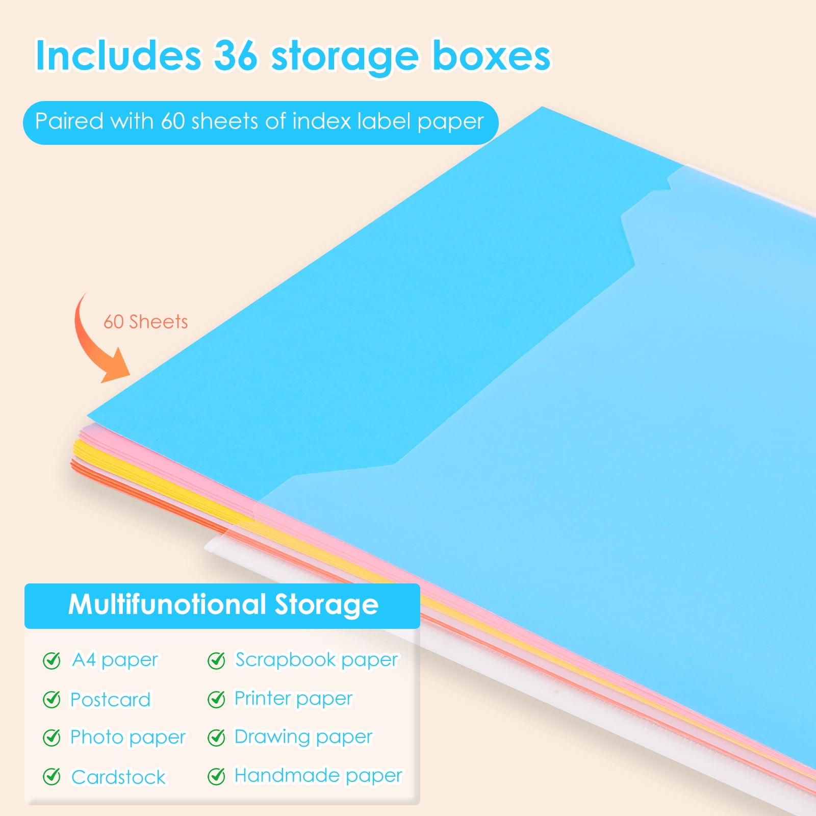 72PCS 9.06x12.09in Scrapbook Paper Storage Organizer, Cardstock Paper Holder with 120 PCS Sticky Index Tab, Clear Top Loading File Folder, Plastic Craft Storage Organizer for Vinyl Papers, Photos