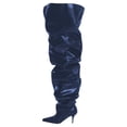thumbnail image 2 of FSJ Women Comfortable Thigh High Boots Wrinkled Over the Knee Pull On Long Boot Pointed Closed Toe Stiletto High Heel Fashion Party Dress Shoes Size 8 Black, 2 of 4