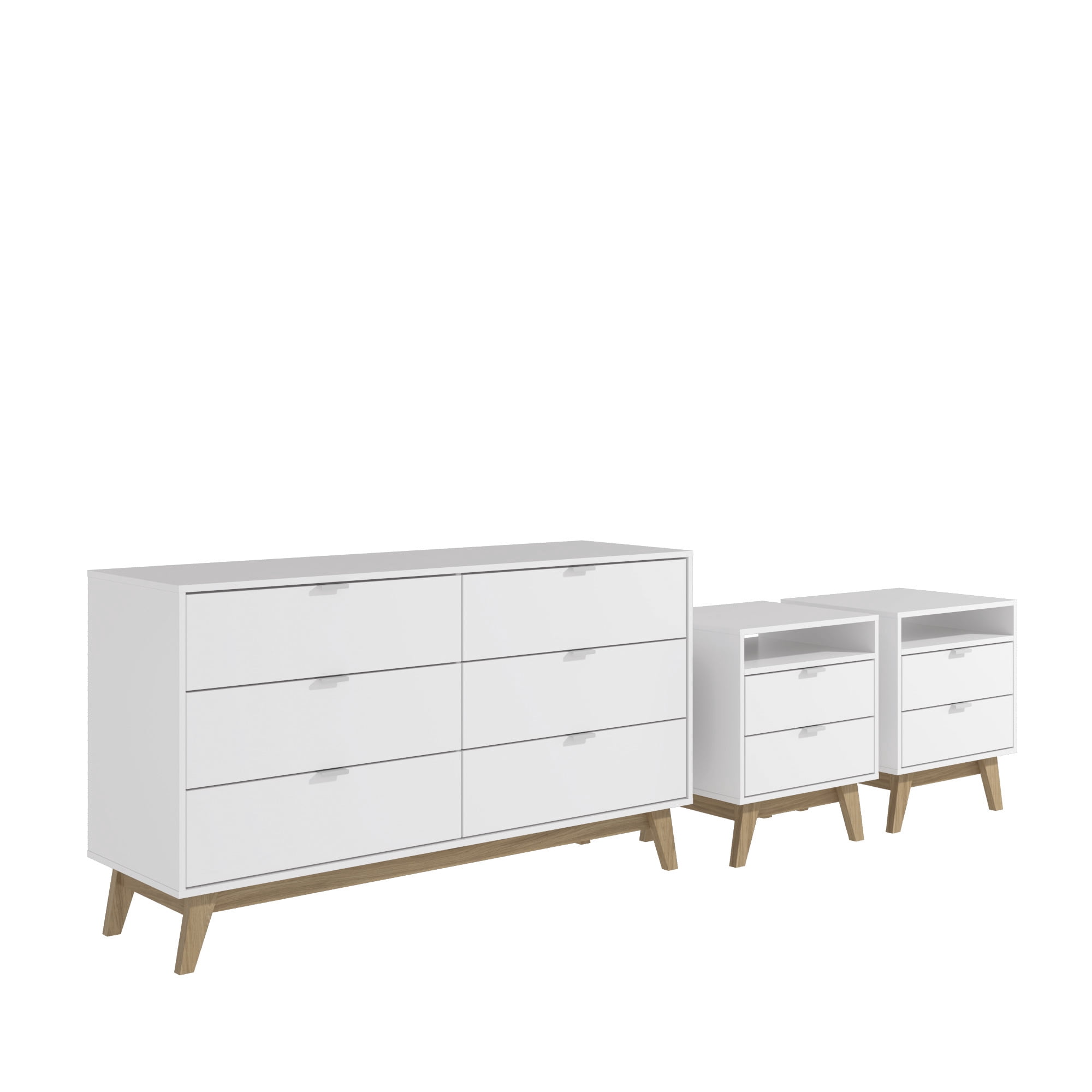Kappesberg Hanford 3-Piece Bedroom Set, One 6-Drawer Dresser & Two 2-Drawer Nightstands, White, for Adults and Teens