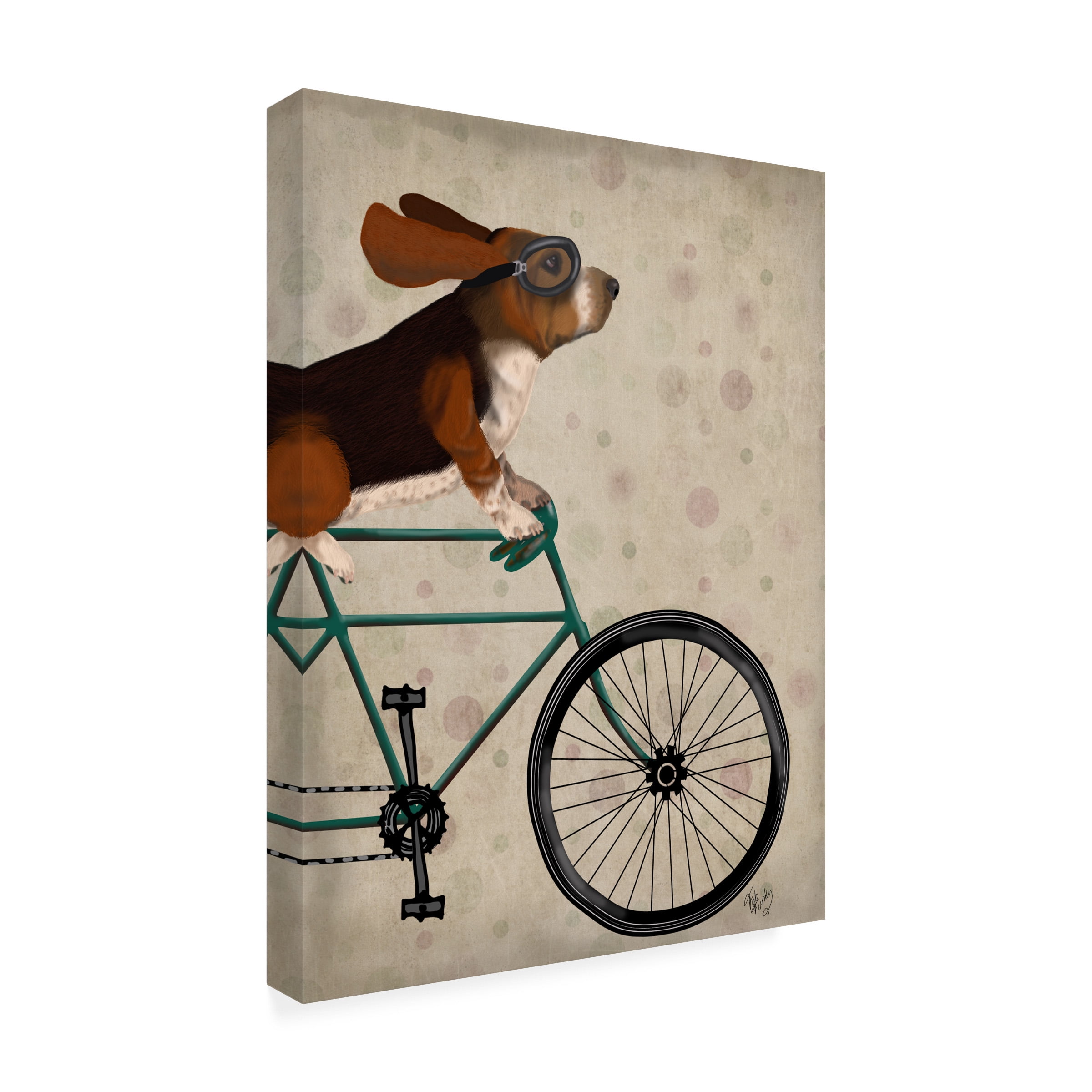 Trademark Fine Art Fab Funky Basset Hound On Bicycle Canvas Wall Art - 35x47