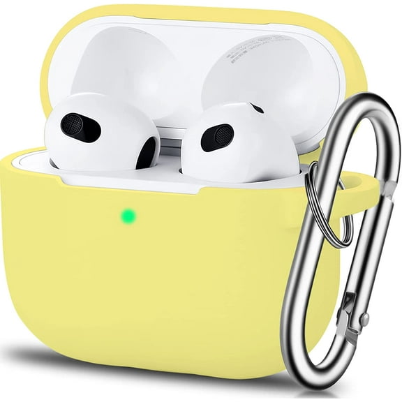 AirPods 3 Case Cover, Soft Silicone Protective Case Skin for Airpods 3rd Generation 2021 Charging Case with Keychain，Front LED Visible-Yellow