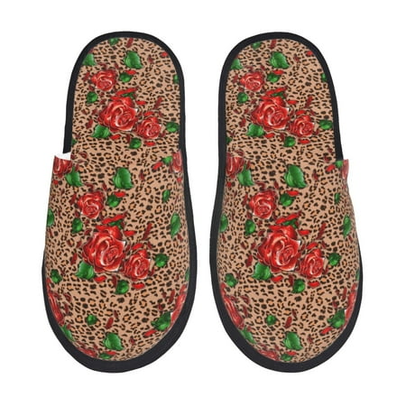 Balery Rose Mix Leopard 1 Slient Indoor Furry Fleece Comfort House Shoes Soft Non-Slip Home Shoes Cotton slippers House Slippers-- Medium