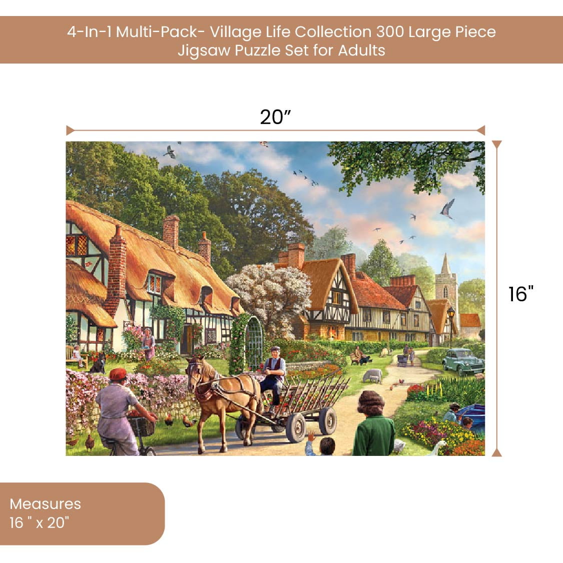 Bits and Pieces Jigsaw Puzzles Village Life 300 Piece 4-in-1 Multi-Pack 16" x 20"