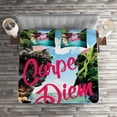 thumbnail image 2 of Ambesonne Saying Quilted Coverlet 3 Pcs, Carpe Diem Message, Queen Size, Multicolor, 2 of 2