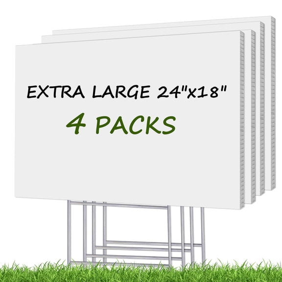 cyrico Blank Yard Signs, 4 Pcs 18 x 24 Inch Yard Signs with Stakes, Waterproof Corrugated Plastic, Custom Blank Signs with Arrows for Outdoor Open House, Garage Sale