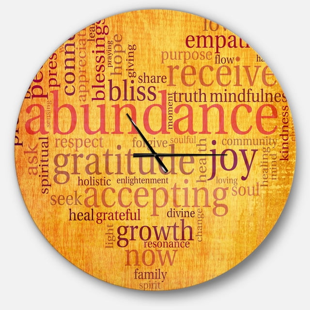Designart 'Abundance Gratitude Joy Heart' Vintage wall clock