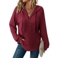 thumbnail image 2 of LWITHSZG Hoodies for Women Casual Loose V Neck Long Sleeve Henley Shirts Going Out Tops Fall Winter Fashion Drawstring Pullover Sweatshirts, 2 of 7