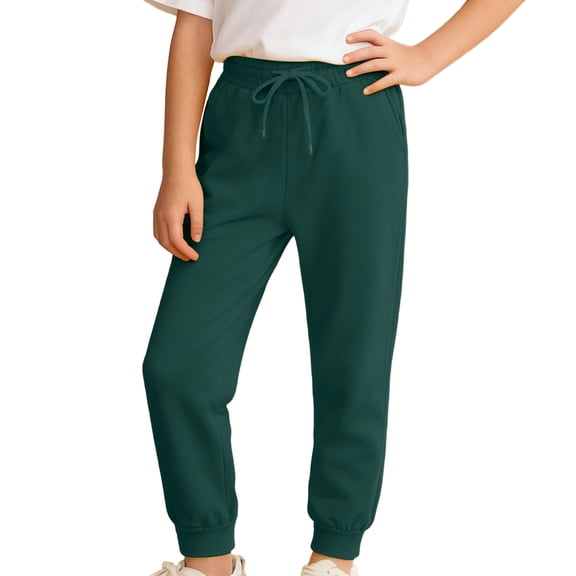 Kids Boys Sweatpants Adjustable Drawstring Casual Pants with Pockets Boys Solid Pants Dark Green Sweat Pants Boys Youth Athletic Pants 3-4 Years