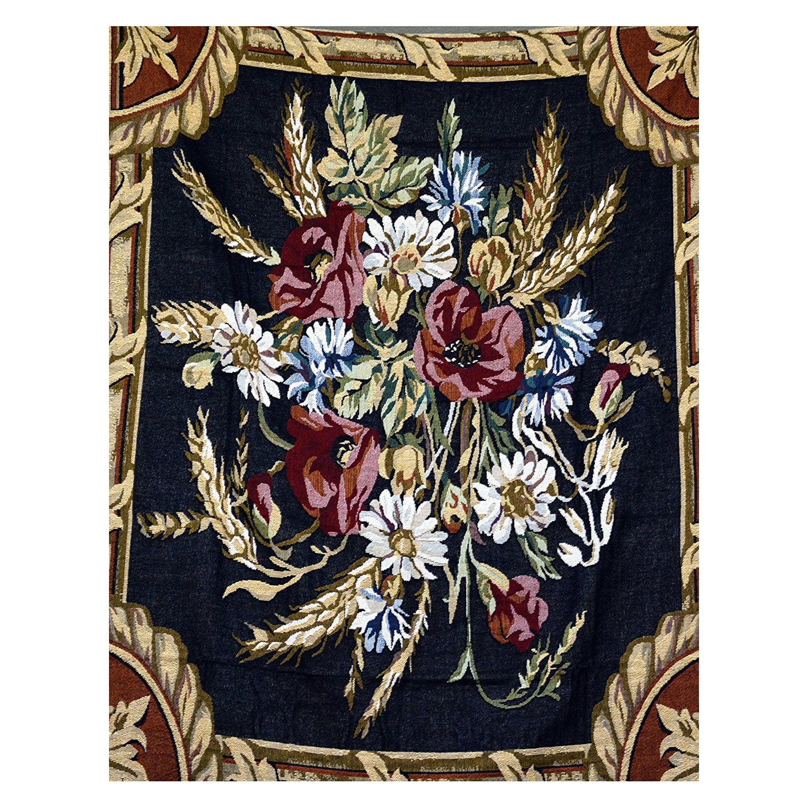 Tache Home Fashion Black Floral Harvest Woven Tapestry Throw Blanket