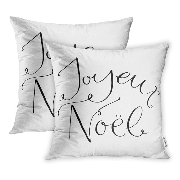 BSDHOME Red Hand Joyeux Noel French Phrase Means Merry Christmas Whimsical Lettering Pillow Case Pillow Cover 16x16 inch Set of 2