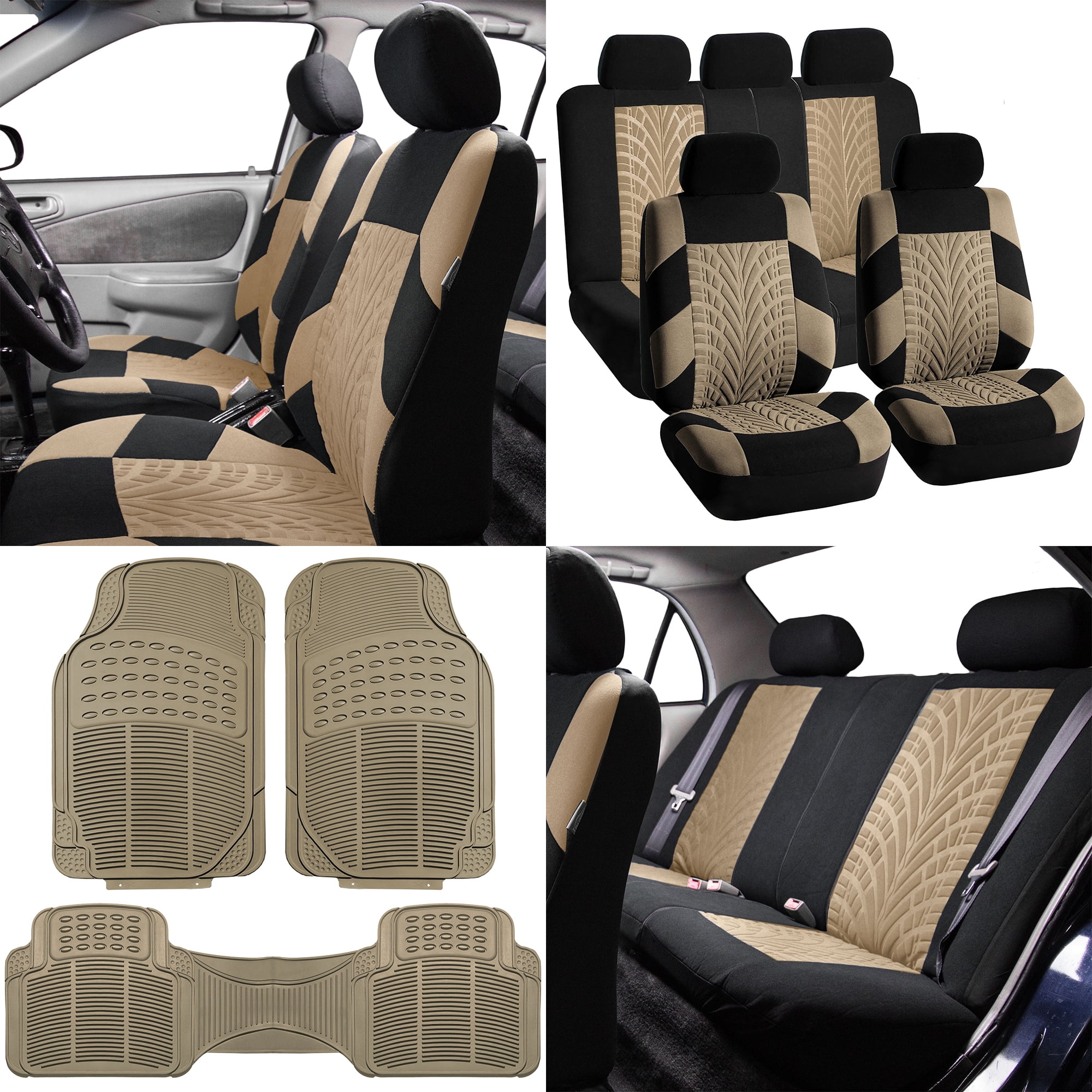 FH Travel Master Car Seat Covers for Auto Full Seat Covers Set with Beige Floor Mats Beige Black ...