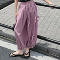 thumbnail image 4 of MKOSPLRT Bloomers for Girl 4-14 Years Elastic Waist Bow Harem Cropped Pants Solid Cotton Linen Wide Leg Pants Lightweight Boho Pants, 4 of 7