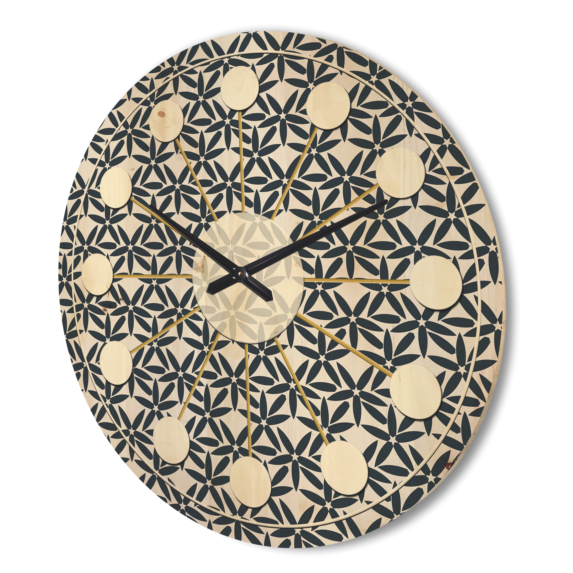 Designart 'Abstract Retro Flower Design IV' Mid-Century Modern Wood Wall Clock