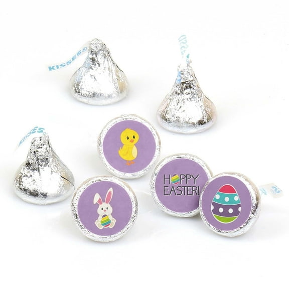 Big Dot of Happiness Hippity Hoppity - Easter Bunny Party Round Candy Sticker Favors - Labels Fits Chocolate Candy (1 sheet of 108)