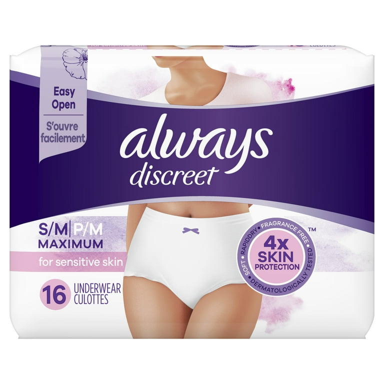 Always Discreet for Sensitive Skin Underwear, Maximum Absorbency, 16 CT S/M  