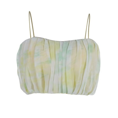 Soft Crop - S/M Fit Yellow Soft Floral Print Pleated Bodice Crop Waist Tank Top