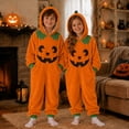 thumbnail image 2 of Krdevn Glow In Dark Heart Nose Pumpkin Face Hooded Zip Onesie Halloween Fluffy Pocket Jumpsuit Family Matching Night Trick-or-Treat Cosplay Sleep Loungewear Orange,13-14 Years, 2 of 5