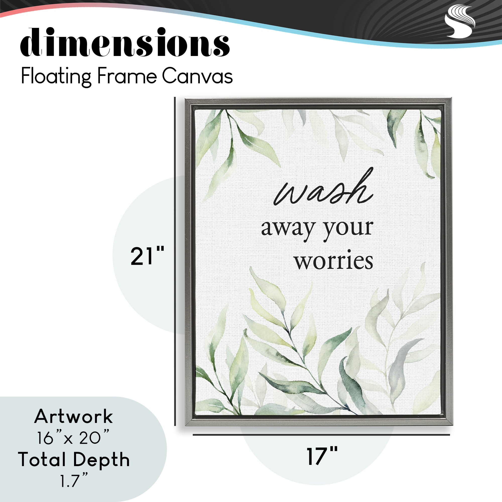 Wash Away Worries Greenery Gray Framed Floater Canvas Wall Art, design by Lettered and Lined