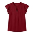 thumbnail image 5 of Antinious Women V-Neck Solid Puff Sleeve Short Sleeve Casual Comfortable Basic Tops, 5 of 5