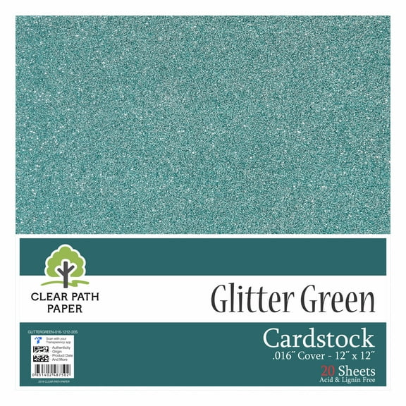 Glitter Green Cardstock - 12 x 12 inch - .016" Thick - 20 Sheets - Clear Path Paper