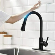 Zovajonia Matte Black Touch On Kitchen Sink Faucet Pull Down Sprayer Swivel Tap W/Plate
