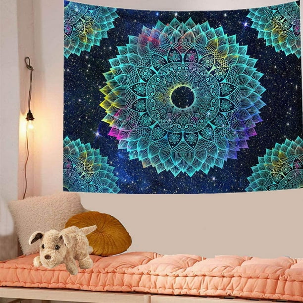 Wall Hanging Tapestry Colorful Hippie Bohemian Peacock Mandala Wall Art  Hanging for Home Bedroom Living Room Dorm Décor 50*60 Inches 