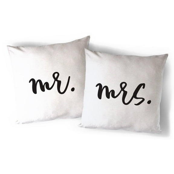 The Cotton & Canvas Co. Mr. and Mrs. Home Decor Pillow Cover, Pillowcase, Cushion Cover and Decorative Throw Pillow, 2-pack (Natural Color, Not White)