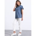 thumbnail image 3 of DARING DIVA Women's Denim Shirt Short Sleeve Jean Shirt Summer Tops XS Blue, 3 of 6
