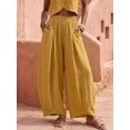 thumbnail image 6 of Women's Elastic Waist Pleated Lantern Pants, Loose Fit Slit Hem Trousers for Everyday, Vacation, Beach & Casual Wear, 6 of 7
