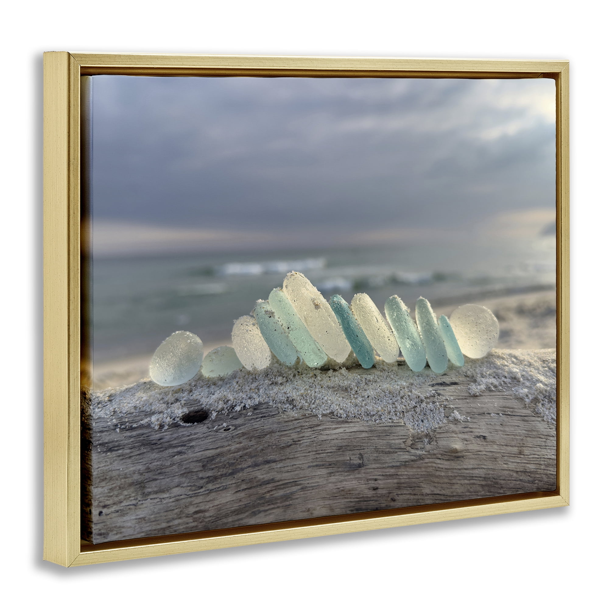 Stupell Industries Sea Glass On Driftwood Gold Framed Floater Canvas Wall Art, design by LMarie Allen