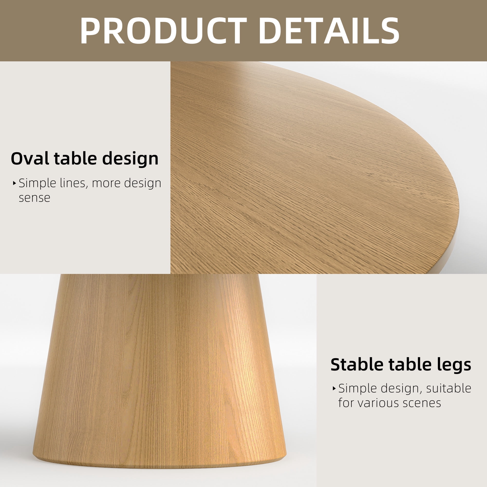 MAYEERTY Natural Wood Oval Dining Table - Rustic Modern Kitchen Table for Family Gatherings