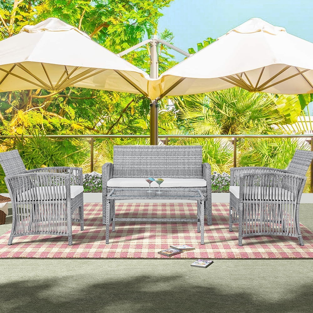 4 Piece Patio Furniture Set, Outdoor Table and Chairs Set, All-Weather