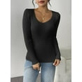 thumbnail image 5 of Zeagoo Womens Puff Long Sleeve Tops V Neck Pullover Sweaters Soft Slim Fit Solid Color Rib Knit Tops, 5 of 8