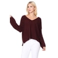thumbnail image 2 of Women's Long Sleeve Wide V-Neck with Side Slit Oversize Pullover Sweater MK8219-BUR-M-BD, 2 of 6