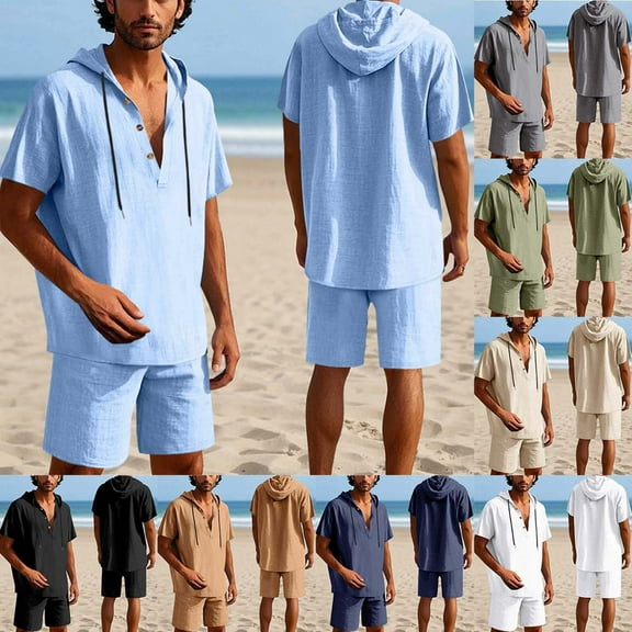 GERsome Men's 2 Piece Lounge Sets Hoodie Short Sleeve Tops and Shorts Loungewear Summer Beach Vacation Matching Outfits S-3XL