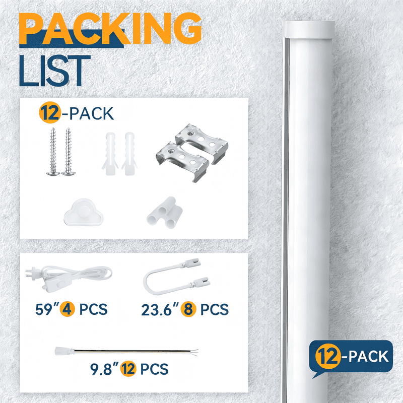 JESLED T5 LED Shop Light 4ft, Linkable Utility Light Fixture, 20W 6500K Super Bright White, 12-Pack
