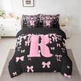 thumbnail image 2 of jejeloiu Initial Letter R Bedding Comforter Set 7-Piece,Kawaii Bow Bowknot King Bedding Sets,Light Pink Black Bed Sheets For Girls,Breathable Bedroom Decoration Reversible, 2 of 8