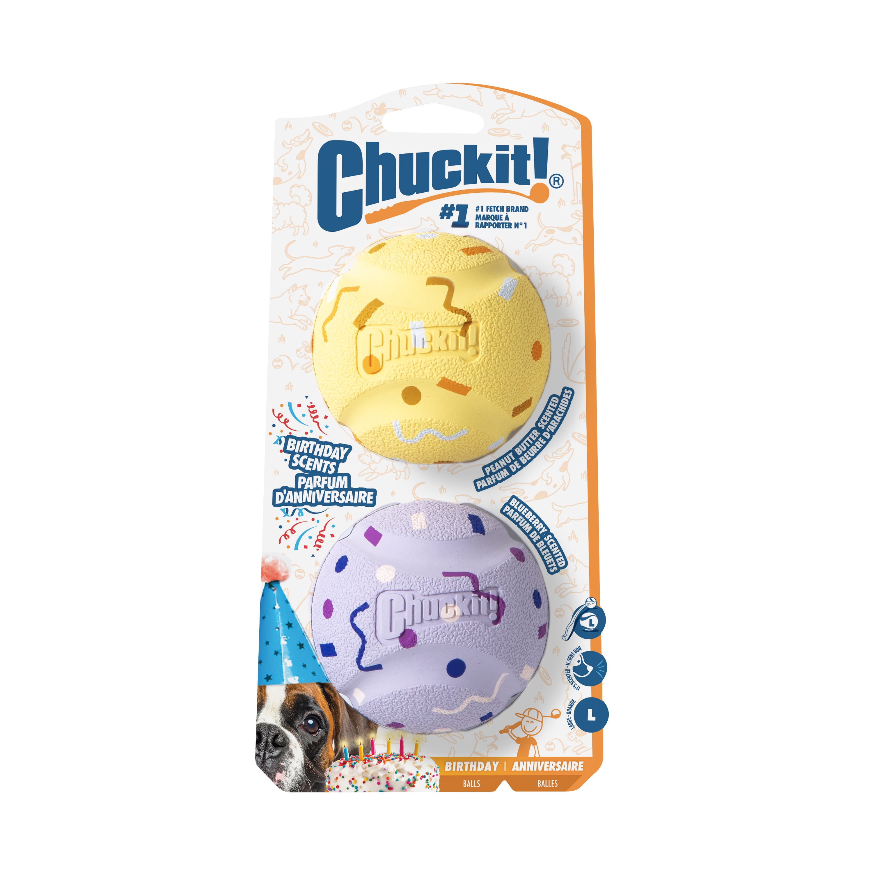 Chuckit! Birthday Dog Balls, Large 3", Pack of 2 – Birthday‑Scented Rubber Fetch Toys for Dogs 60–100 lb